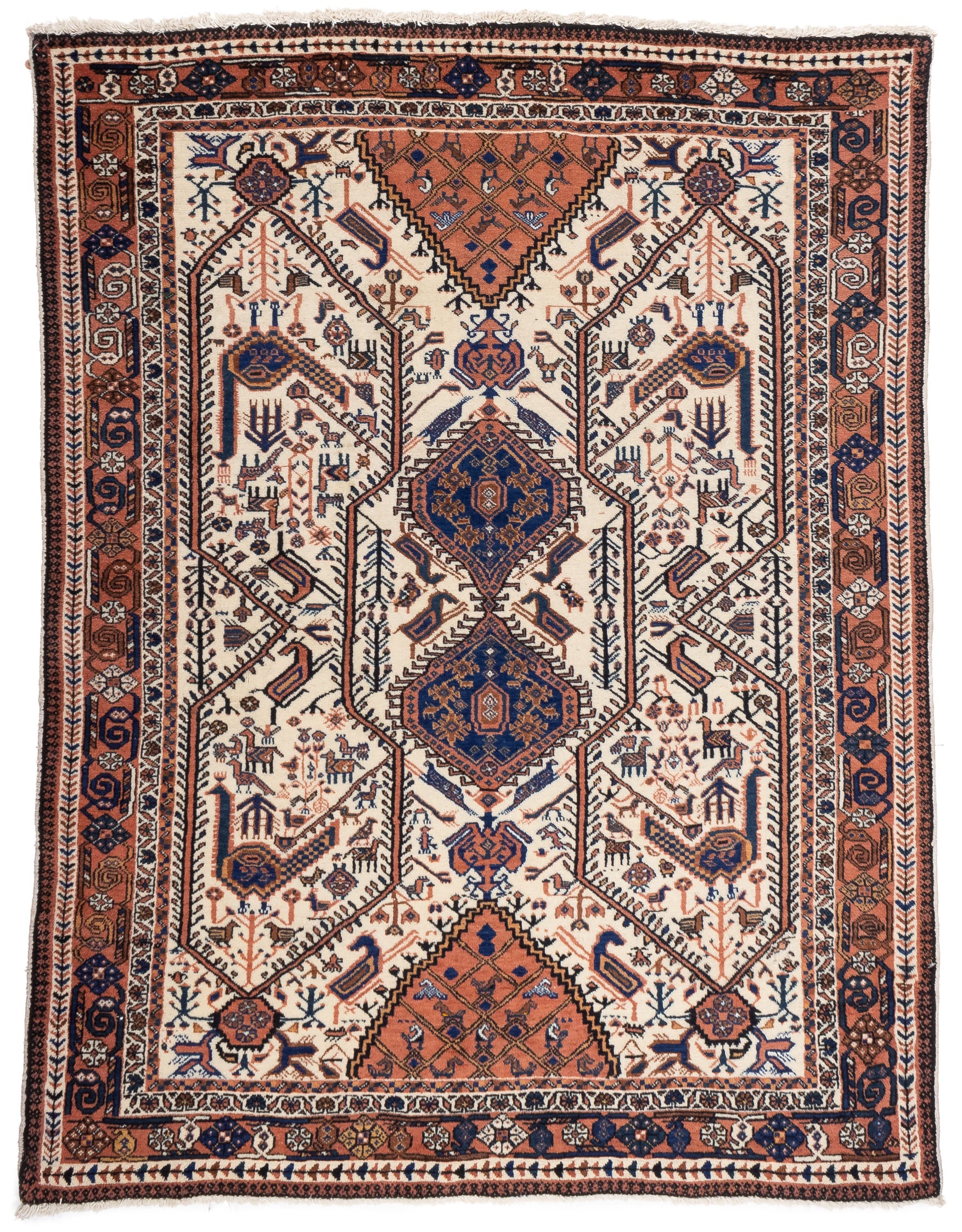 Persian Tribal Afshar Rug <br> 4'2 x 5'7