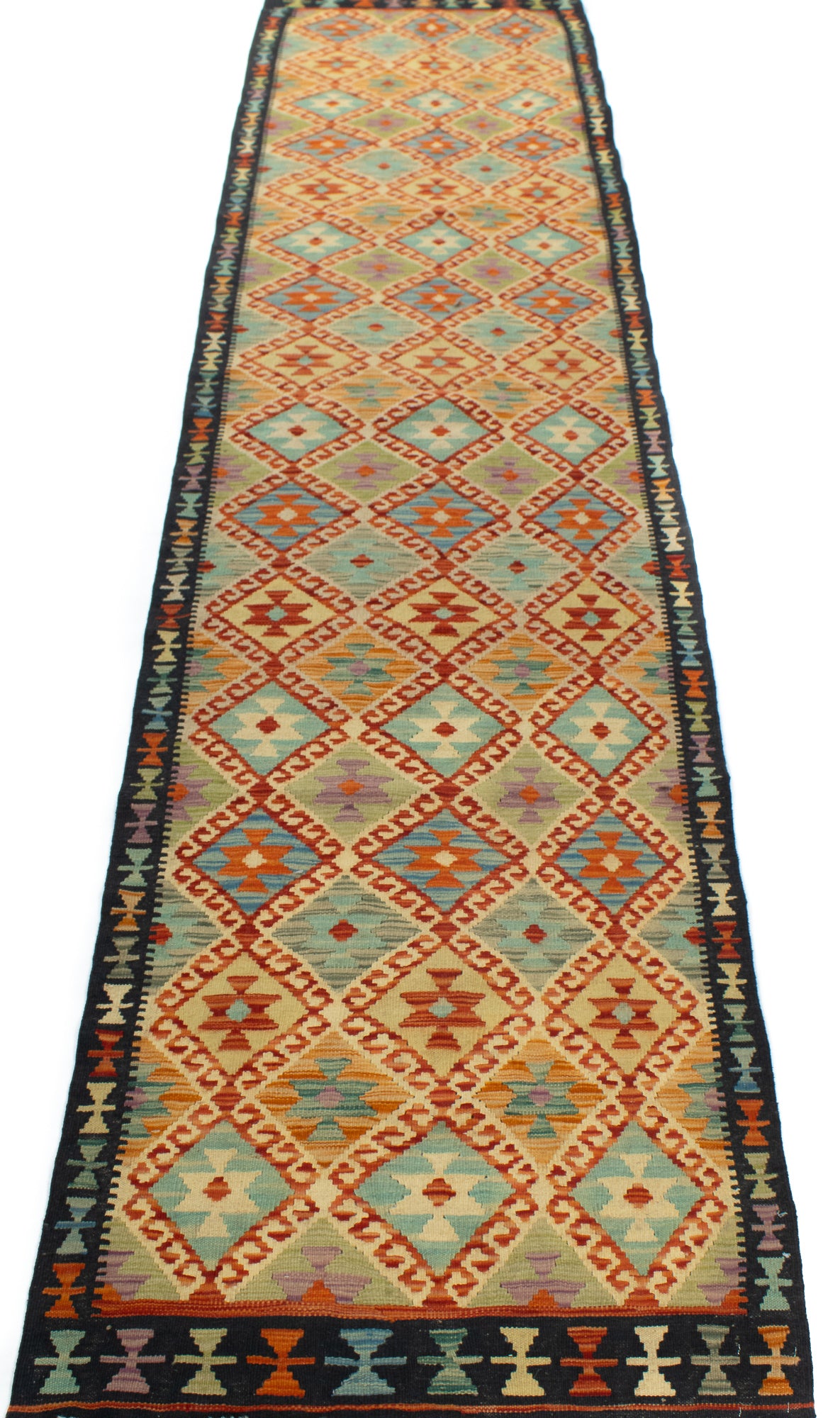 Geometric Pattern Kilim Runner Rug <br> 3'0 x 13'0