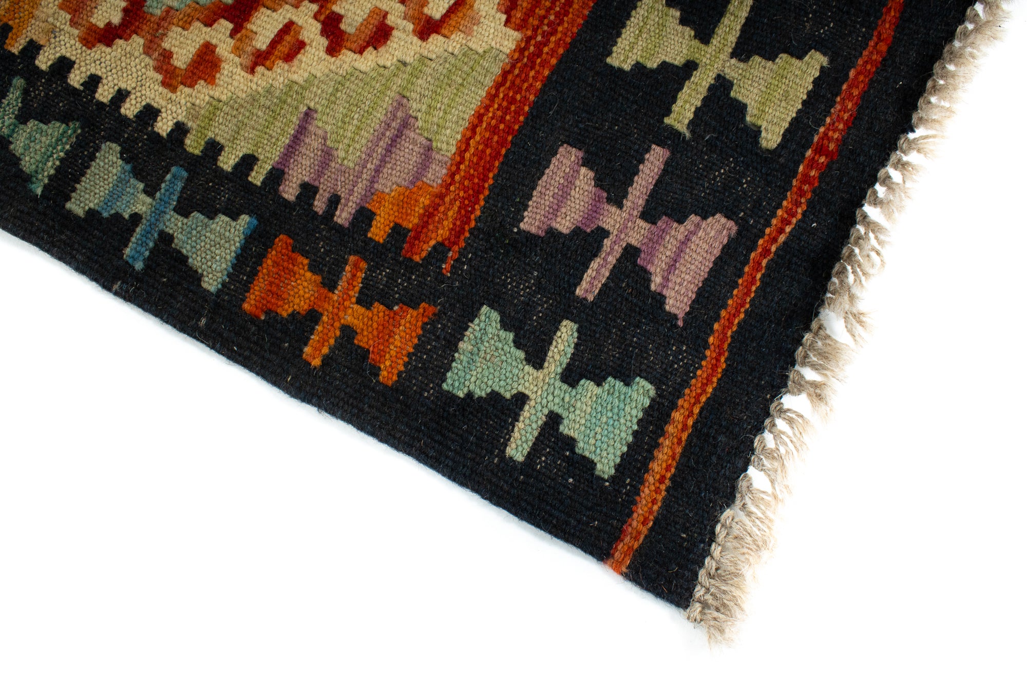 Geometric Pattern Kilim Runner Rug <br> 3'0 x 13'0