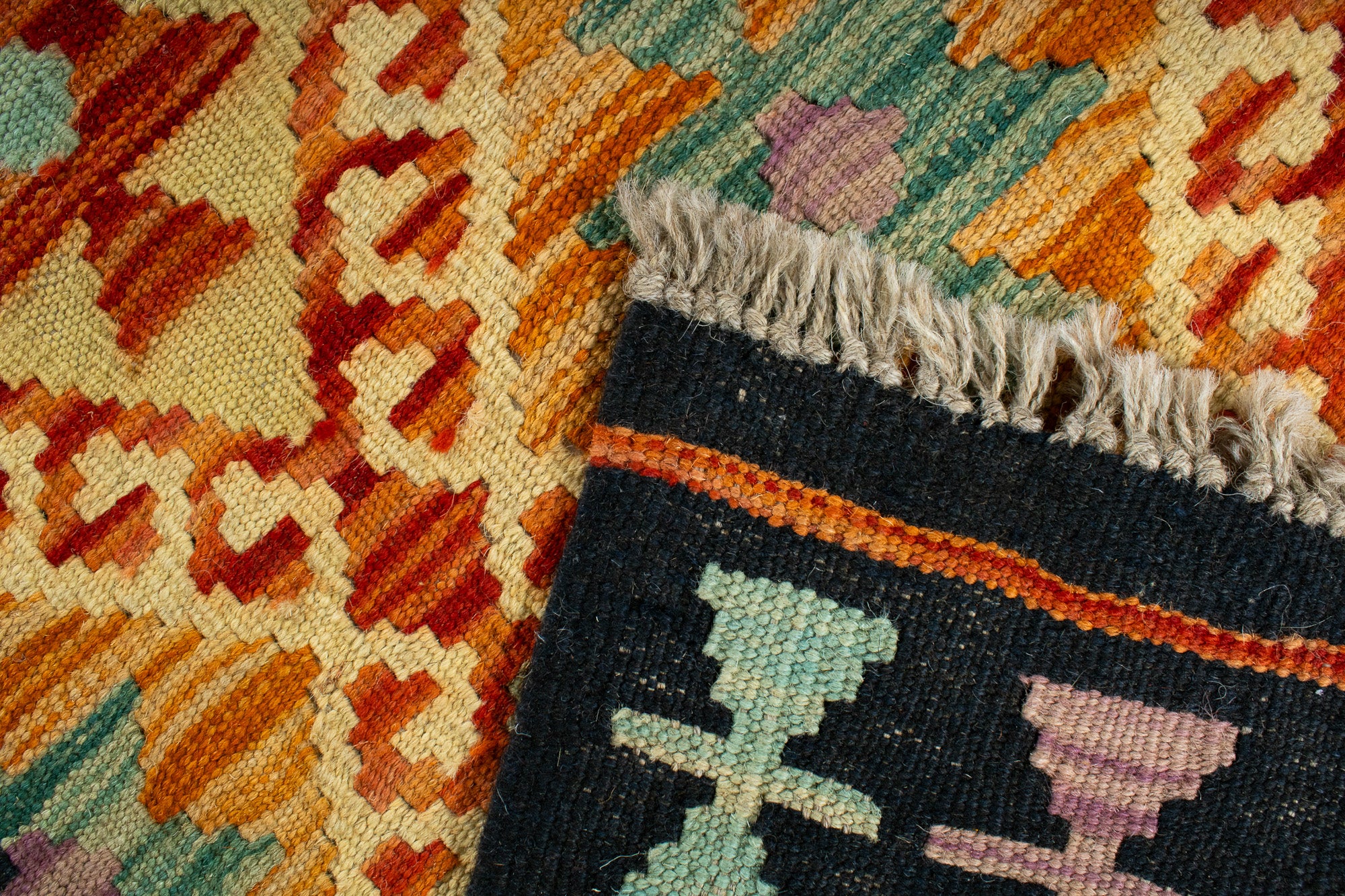 Geometric Pattern Kilim Runner Rug <br> 3'0 x 13'0