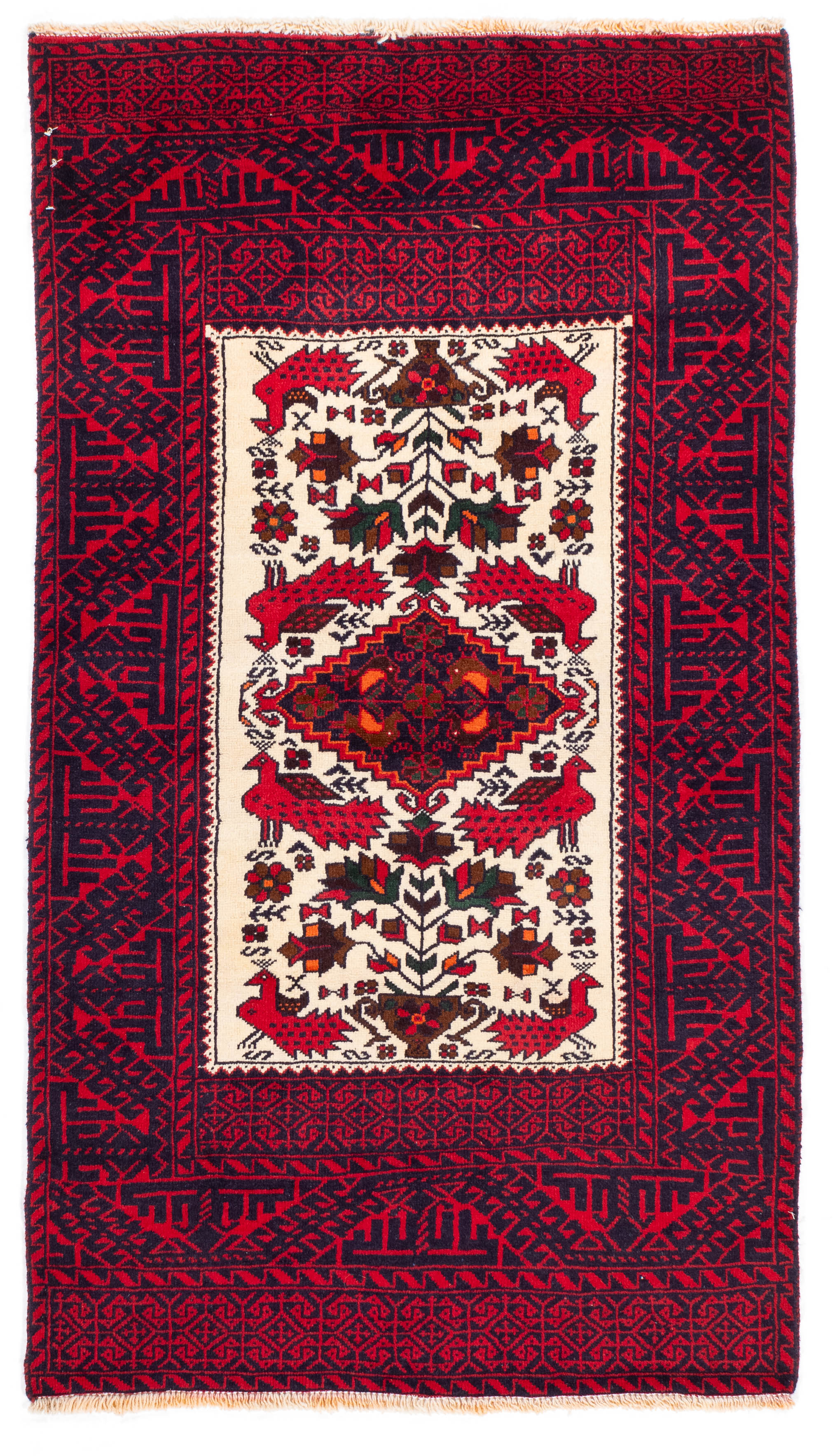 Persian Balouch With Birds Rug <br> 3'1 x 5'5