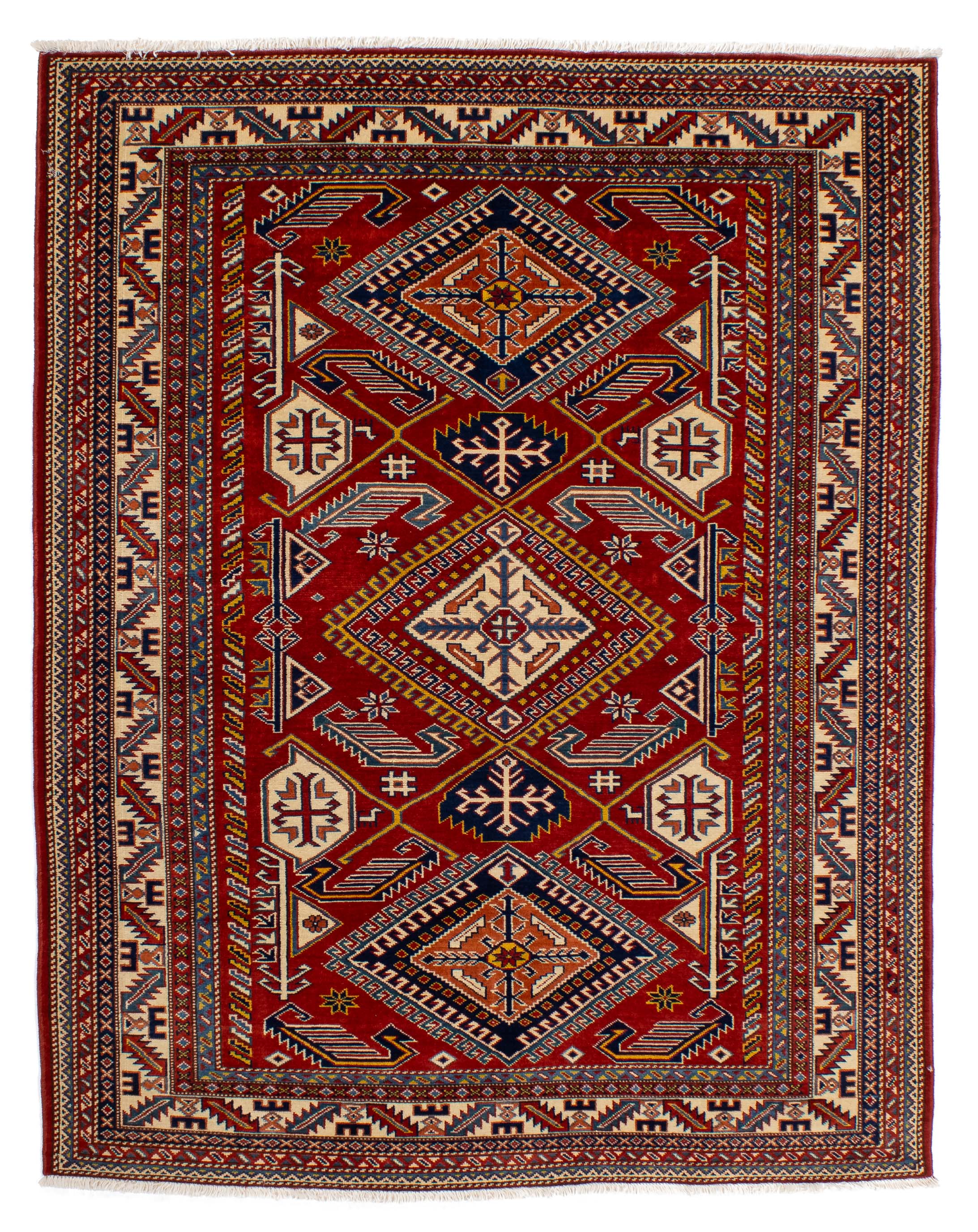 Red Geometric Kazak Area Rug  <br> 5'0 x 6'4