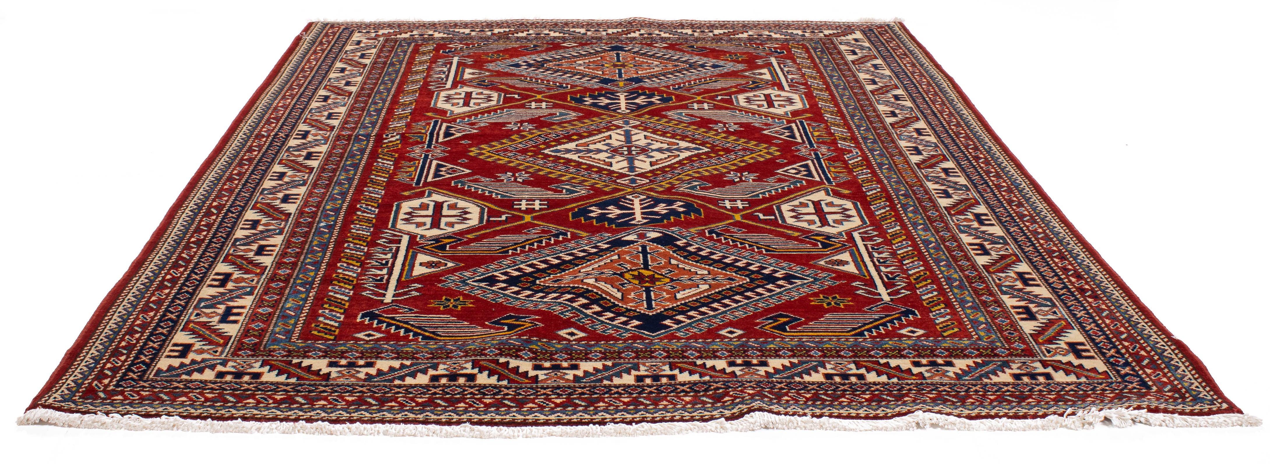 Red Geometric Kazak Area Rug  <br> 5'0 x 6'4