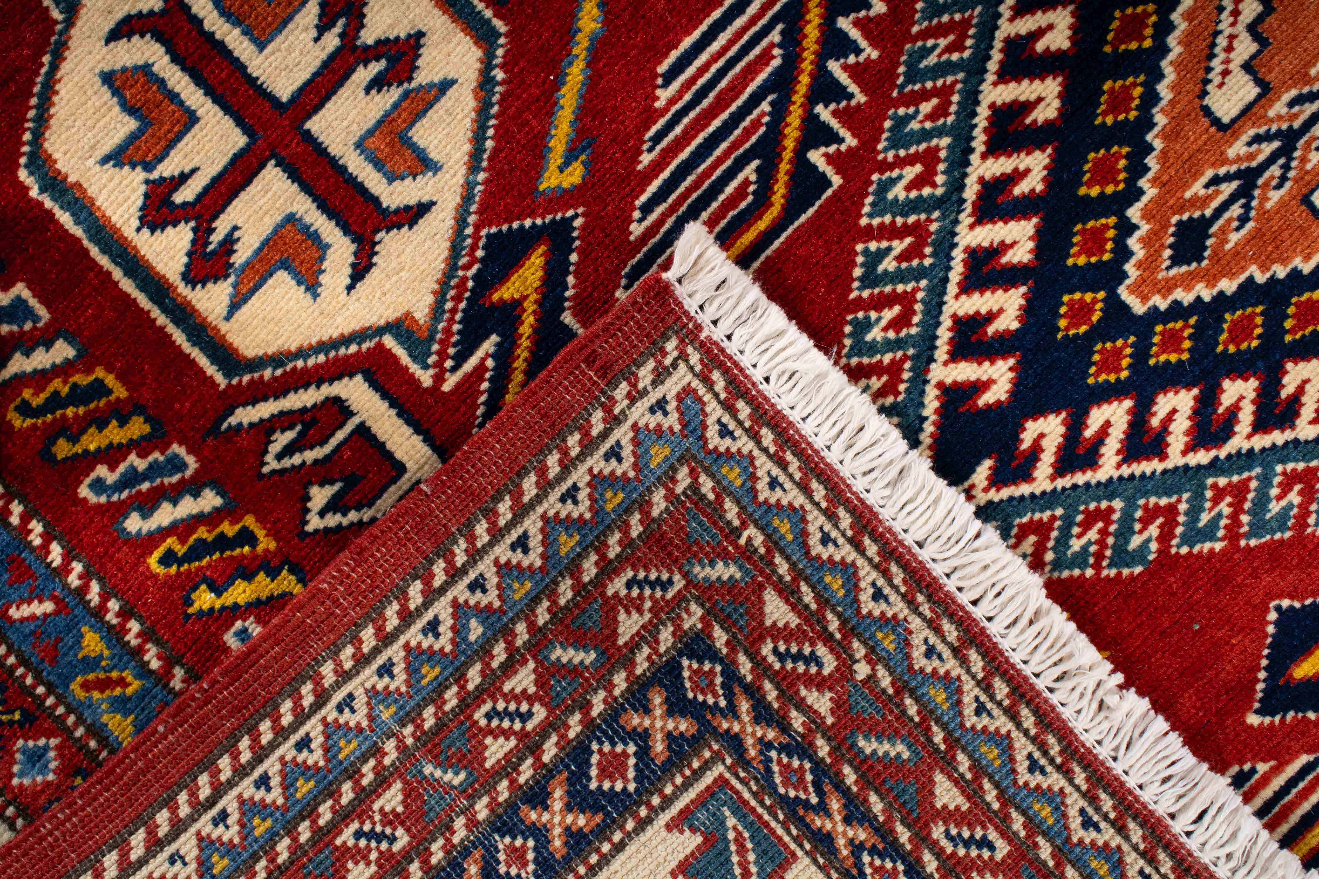 Red Geometric Kazak Area Rug  <br> 5'0 x 6'4