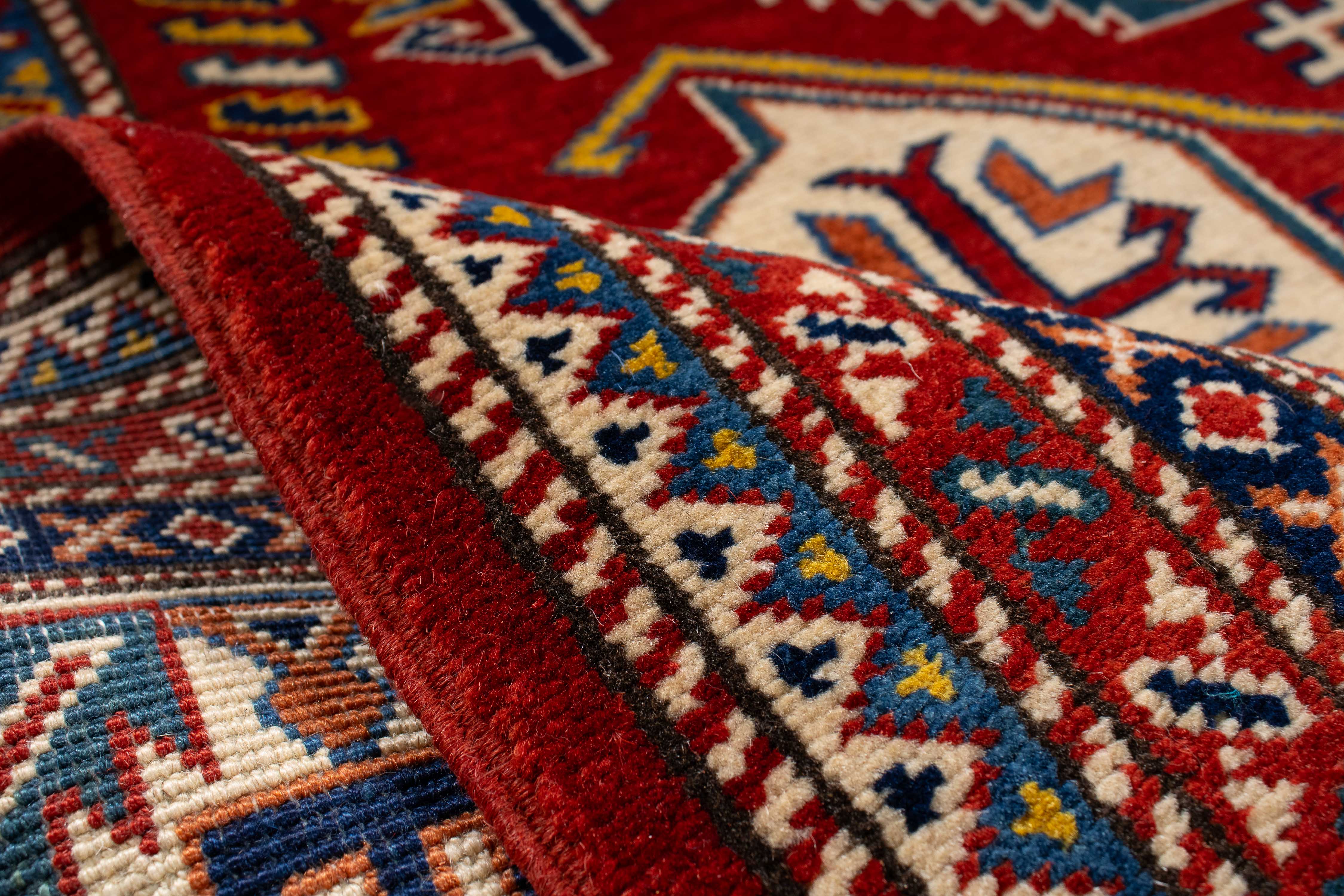 Red Geometric Kazak Area Rug  <br> 5'0 x 6'4