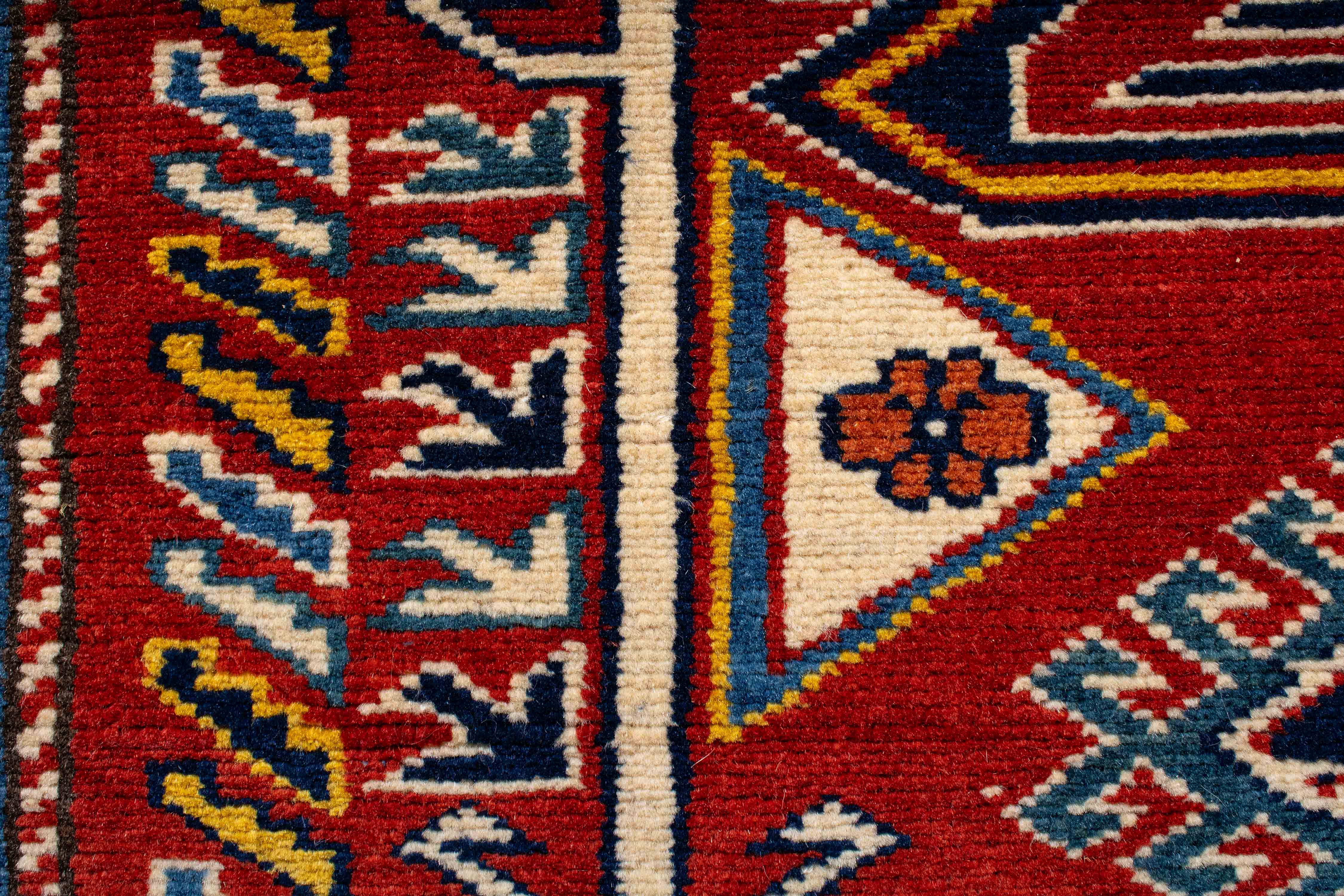 Red Geometric Kazak Area Rug  <br> 5'0 x 6'4