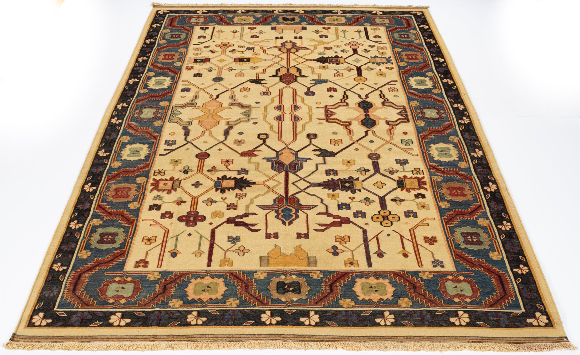 New Indian Transitional Flatweave Rug <br> 6'4 x 8'11