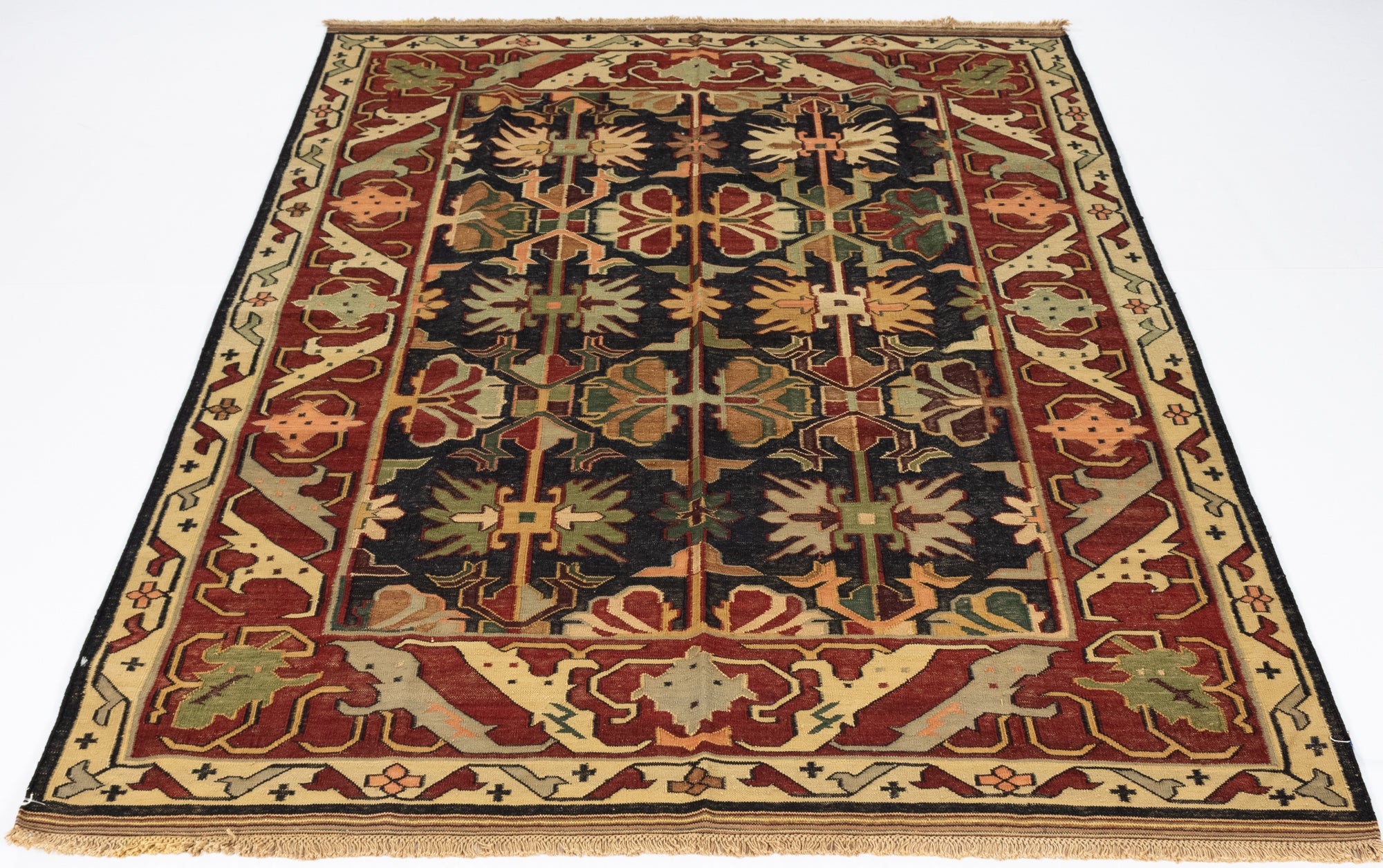 New Indian Transitional Flatweave Rug <br> 5'1 x 6'11