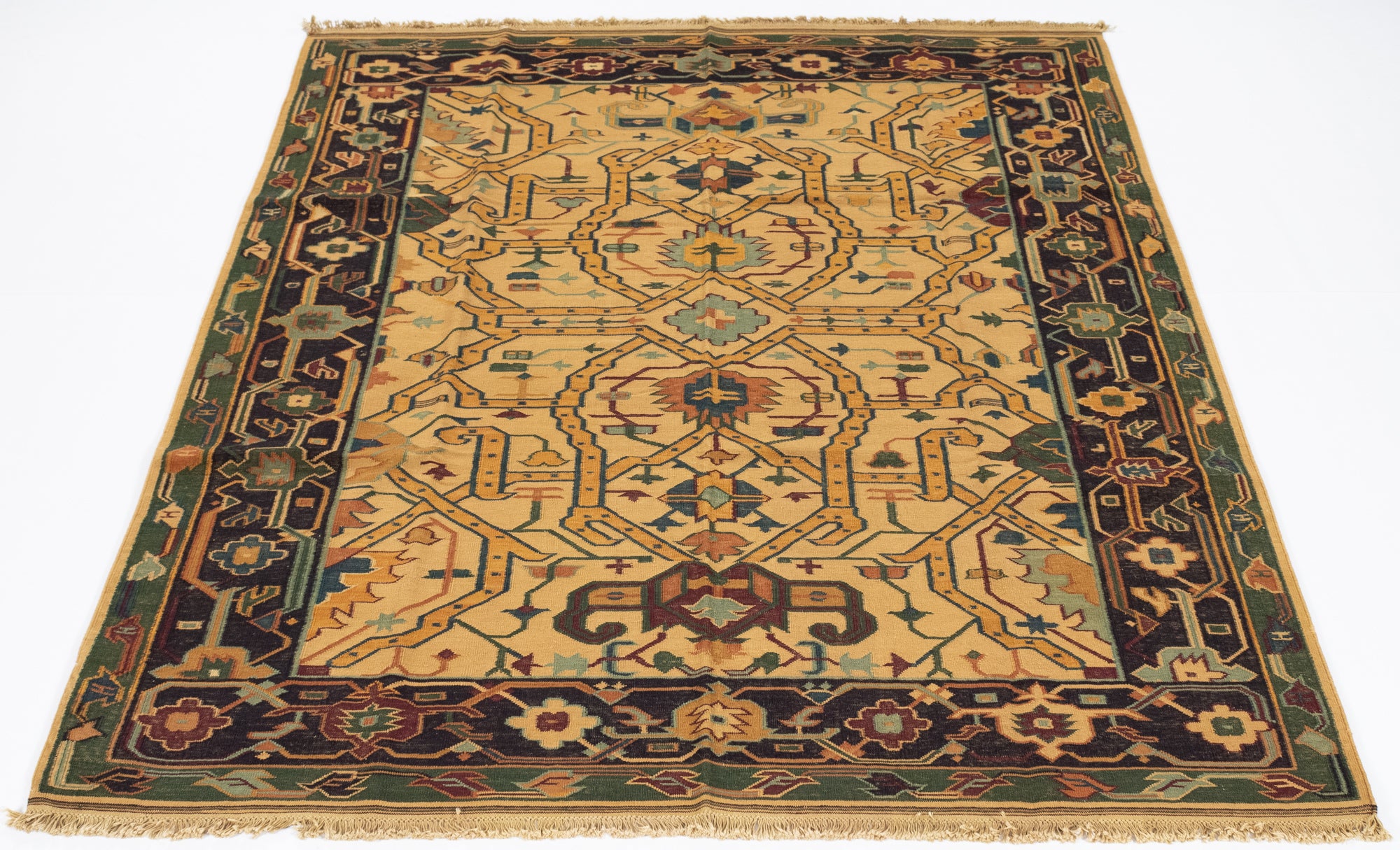 New Indian Tribal Flat-weave Rug <br> 5'6 x 7'1