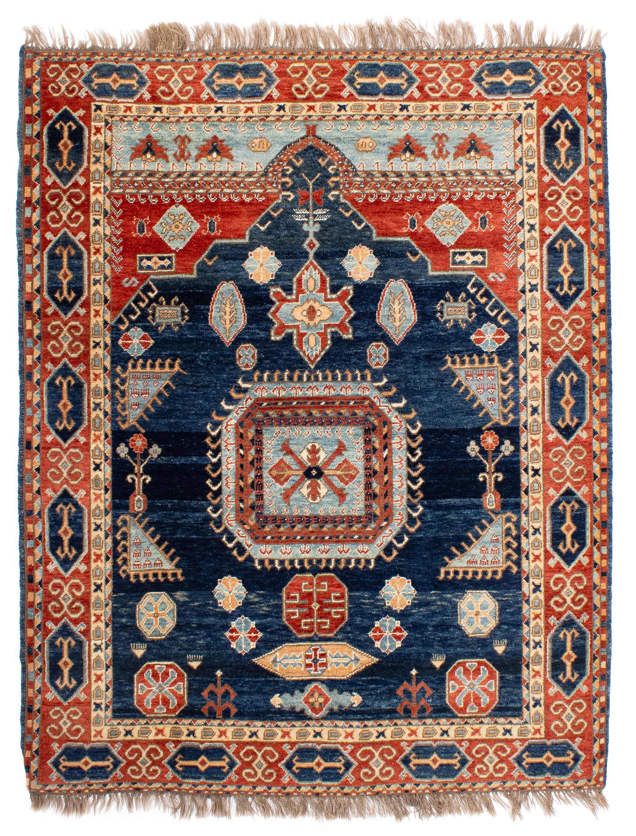 Afghan Kazak Design Rug <br> 5'2 x 6'9