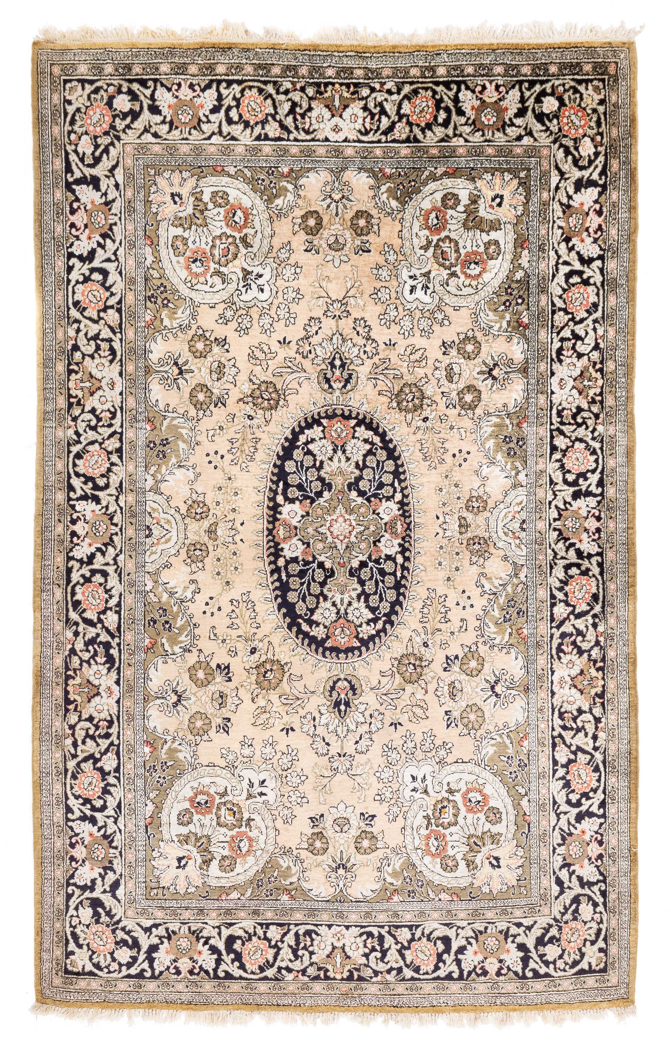 Traditional Persian Silk Qum Rug <br> 3'4 x 5'3