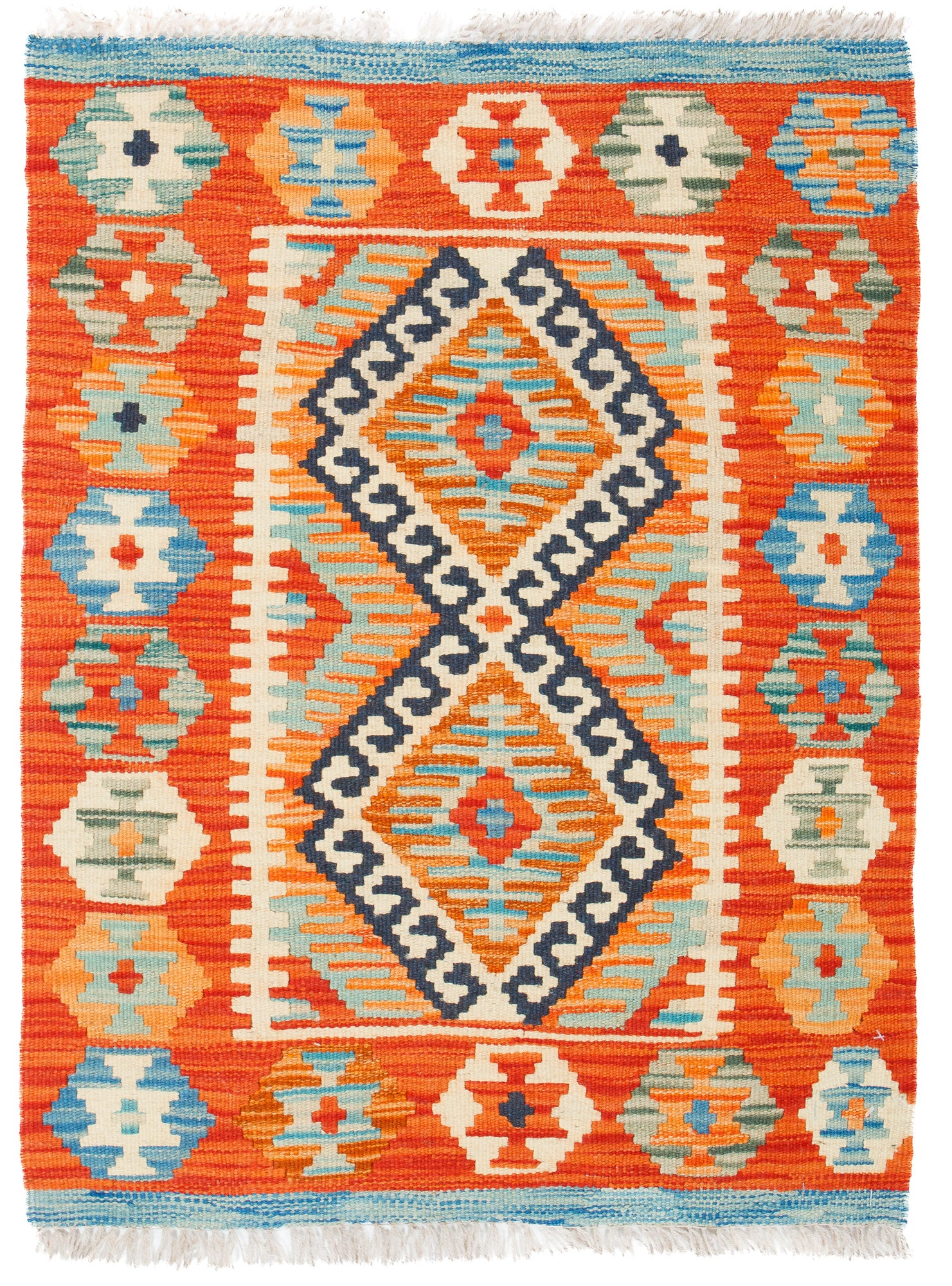 Colorful Geometric Kilim Accent Rug <br> 2'0 x 3'0