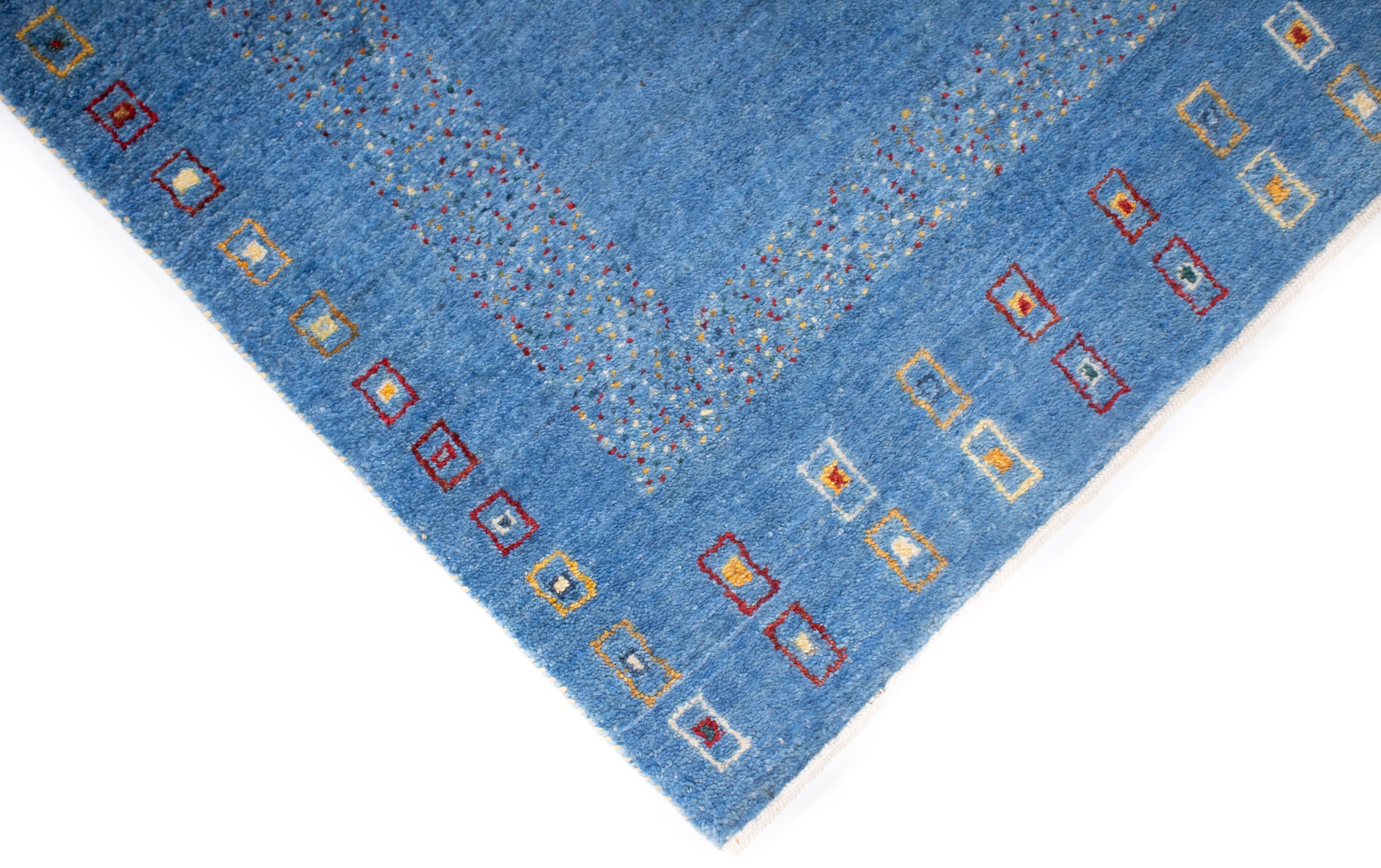 Modern Blue Gabbeh Runner 2'9 x 10'5