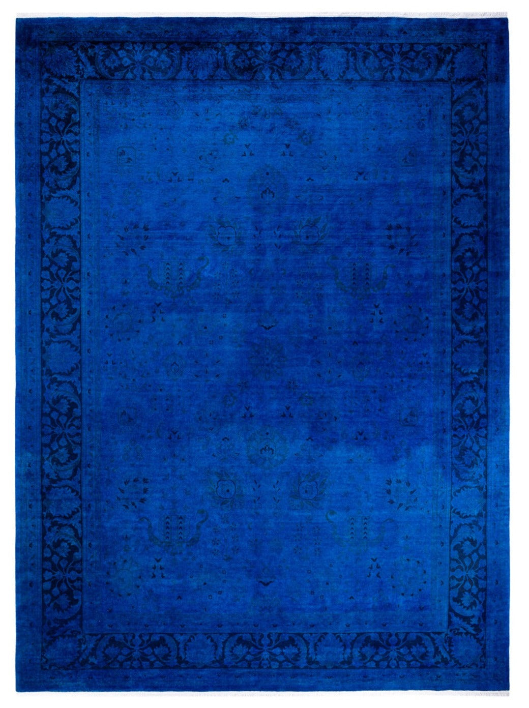 Modern Overdyed Blue Wool Area Rug <br> 9'0 x 12'0