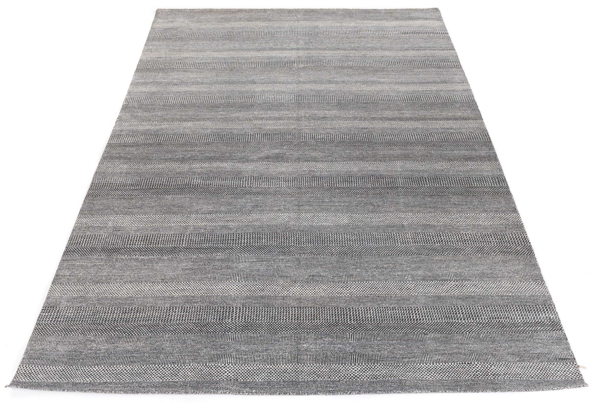 Indo Savannah Striped Gray Handwoven Area Rug <br> 10'0 x 14'2