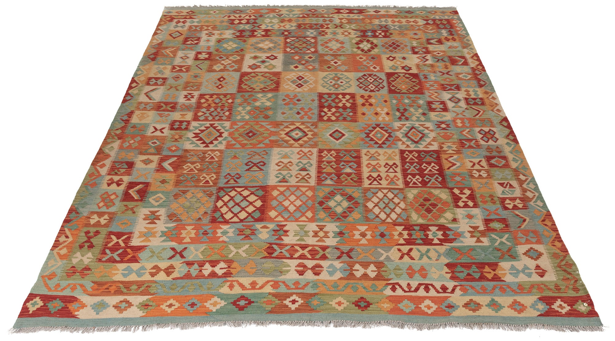 New Pak Kilim Rug with Patchwork, Quilt Design <br> 8'4 x 10'6