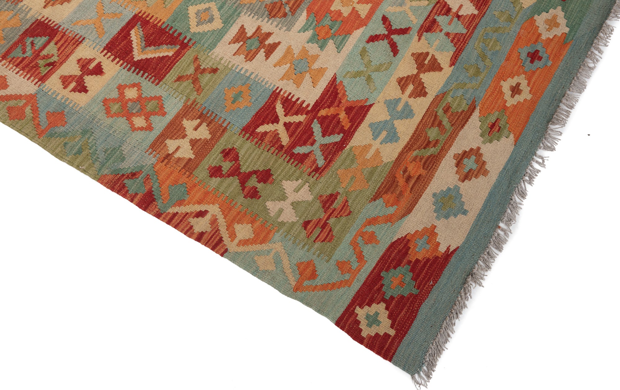 New Pak Kilim Rug with Patchwork, Quilt Design <br> 8'4 x 10'6