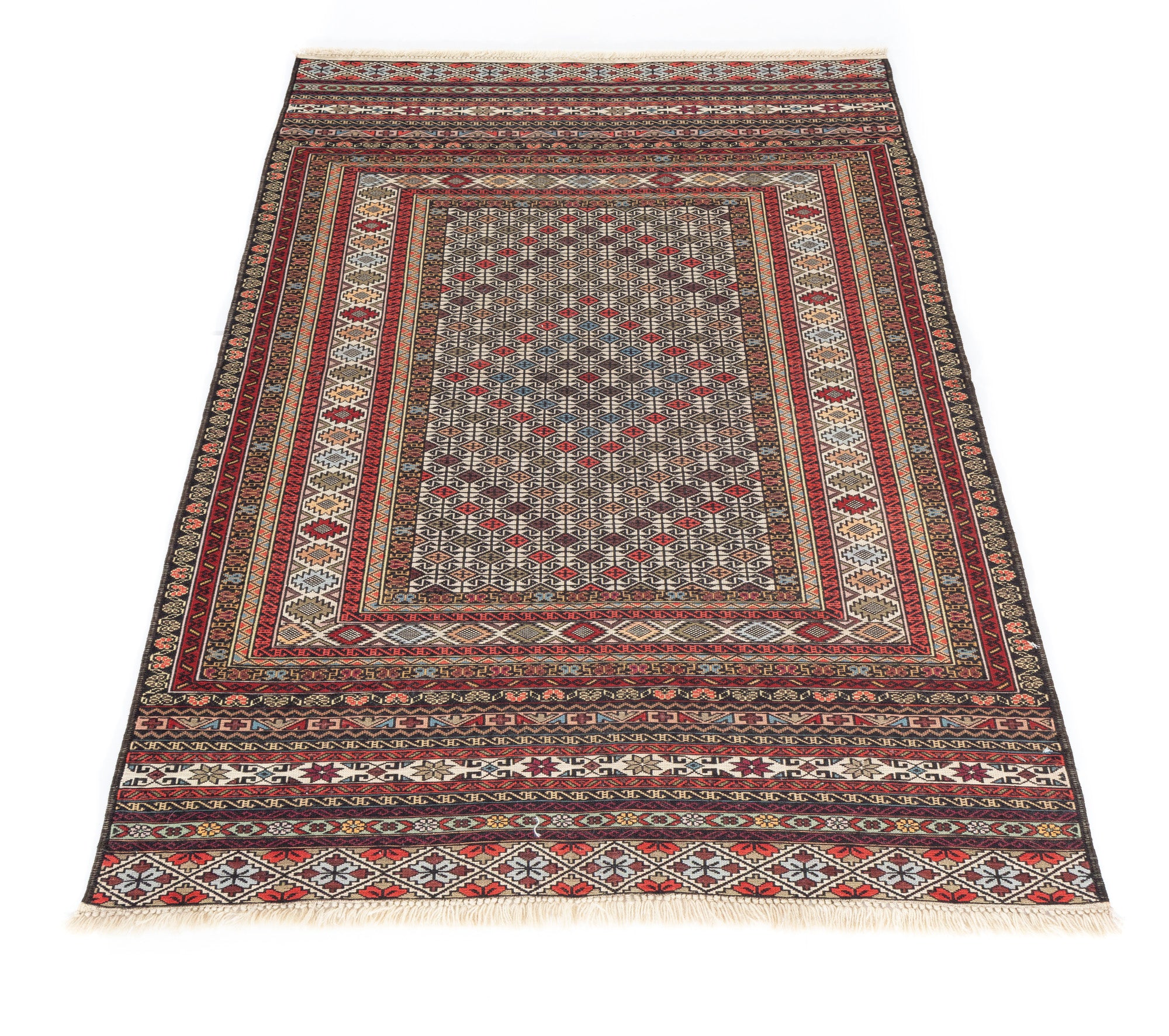 New Pakistani Tribal Flatweave Rug <br> 3' 4 x 4' 10