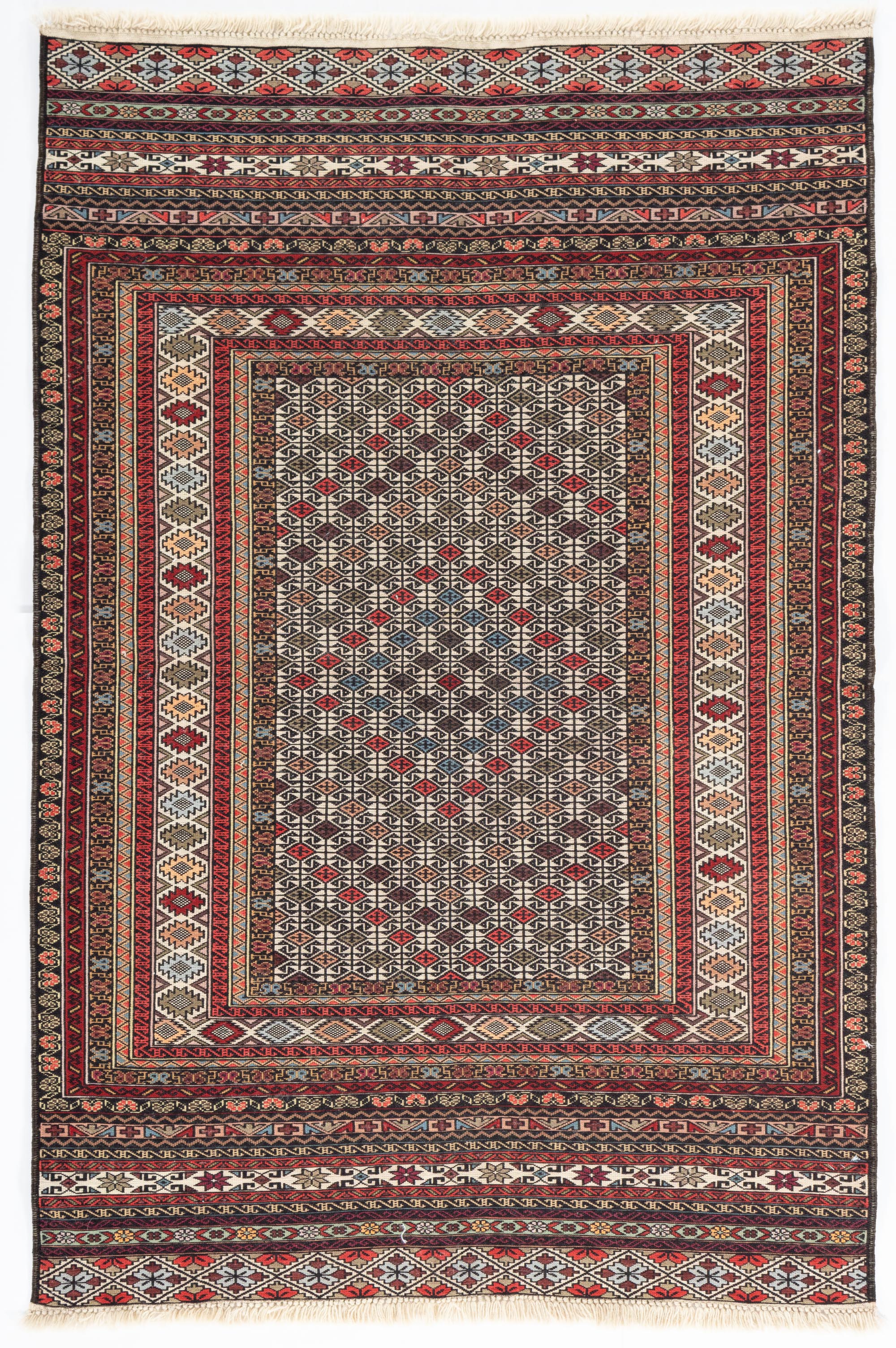 New Pakistani Tribal Flatweave Rug <br> 3' 4 x 4' 10