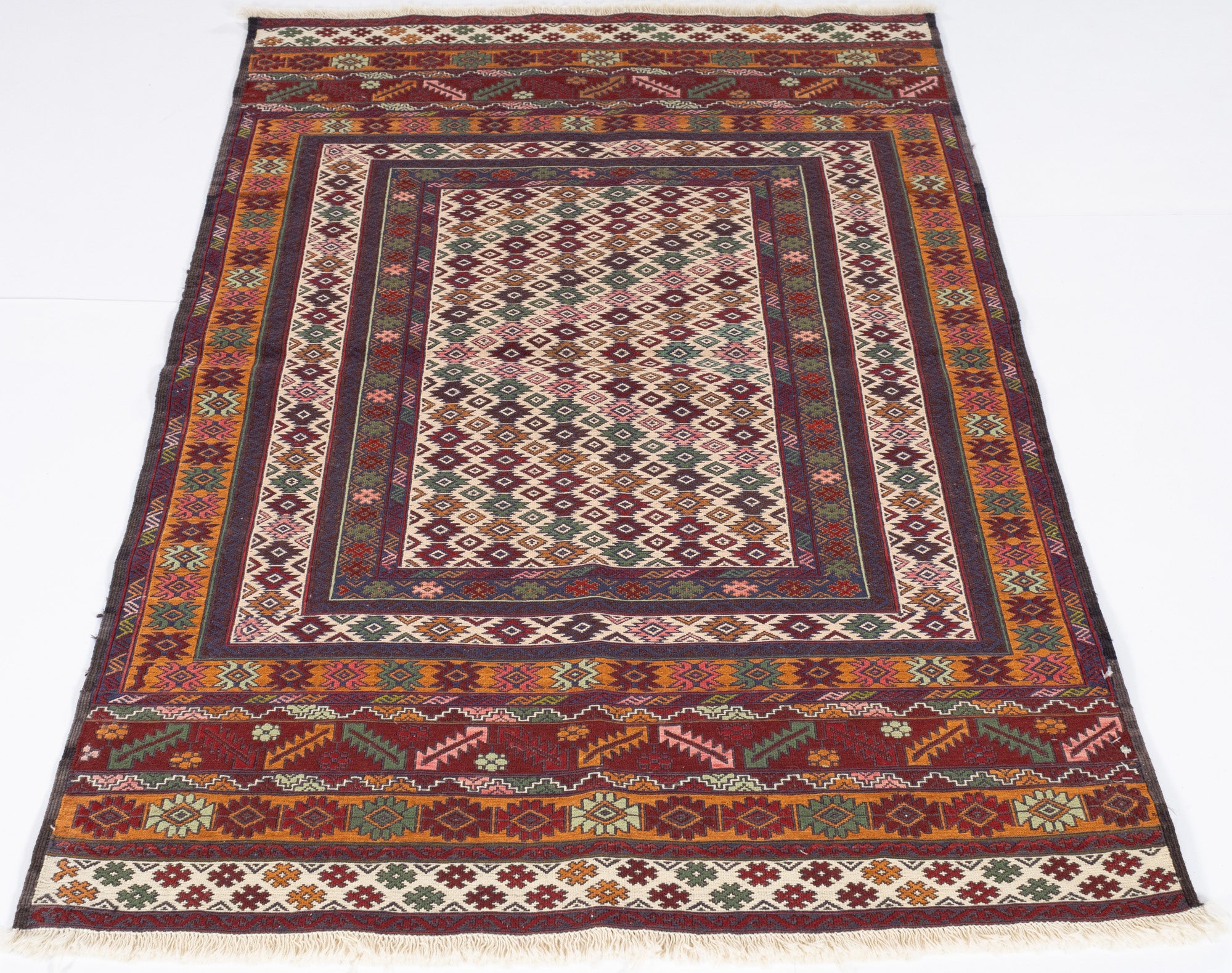 New Pakistani Tribal Flatweave Rug <br> 3' 5 x 5' 2