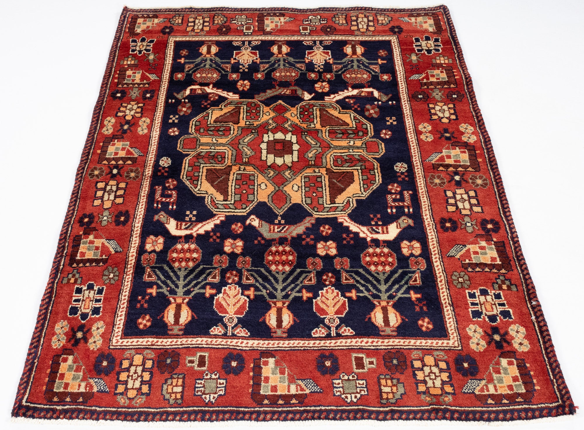 New Persian Gabbeh Qashqai-design Rug <br> 3'9 x 5'2