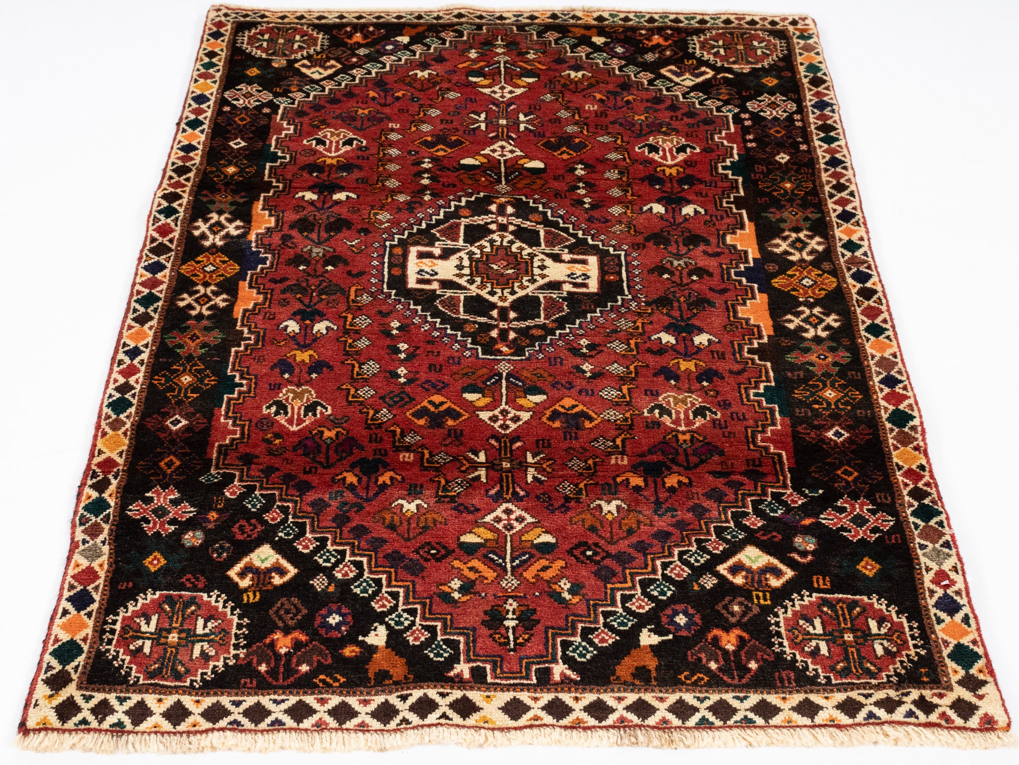 New Persian Gabbeh Qashqai-design Rug <br> 3'8 x 5'2