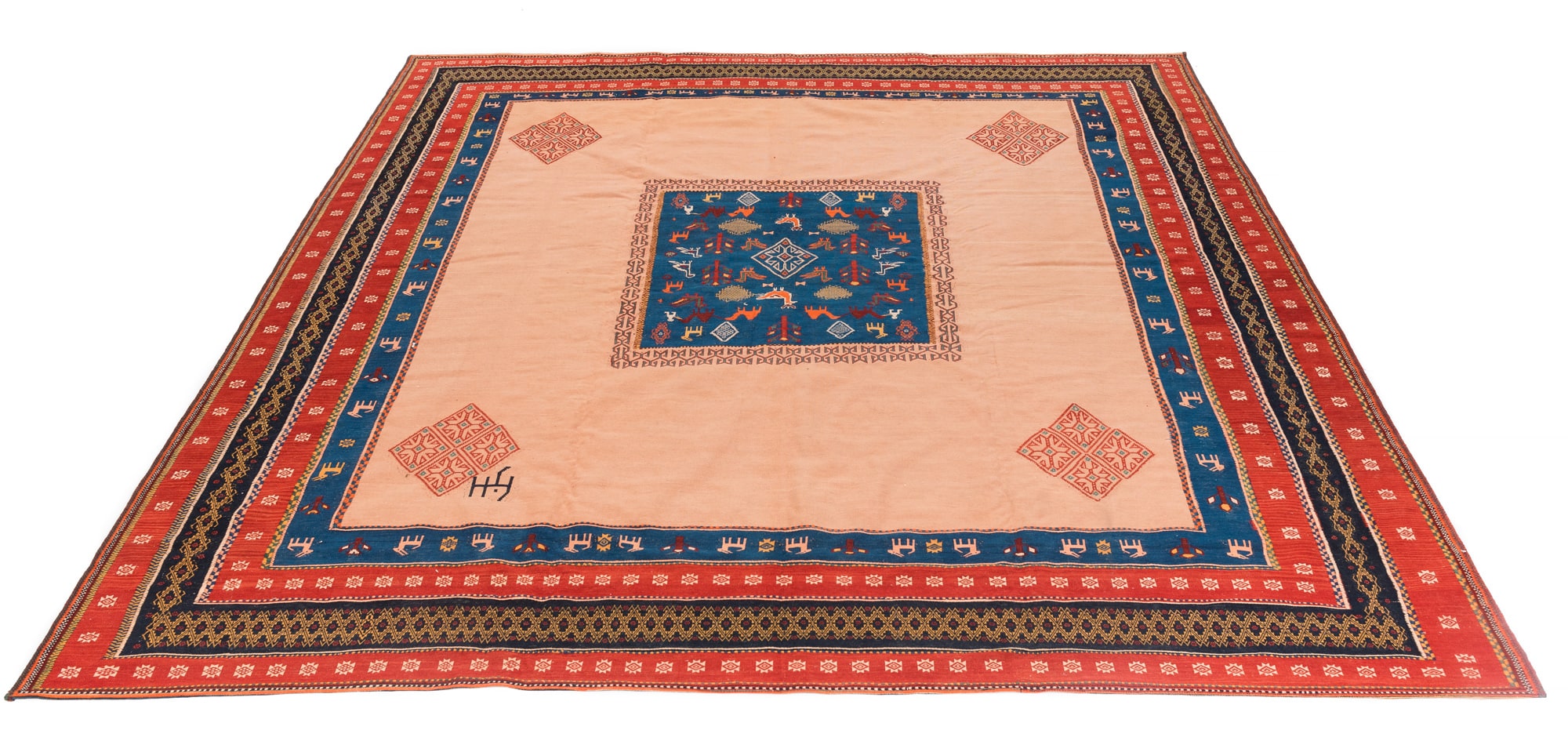 New Qashqa'i Kilim Mixed Technique Rug <br> 9'11 x 10'2