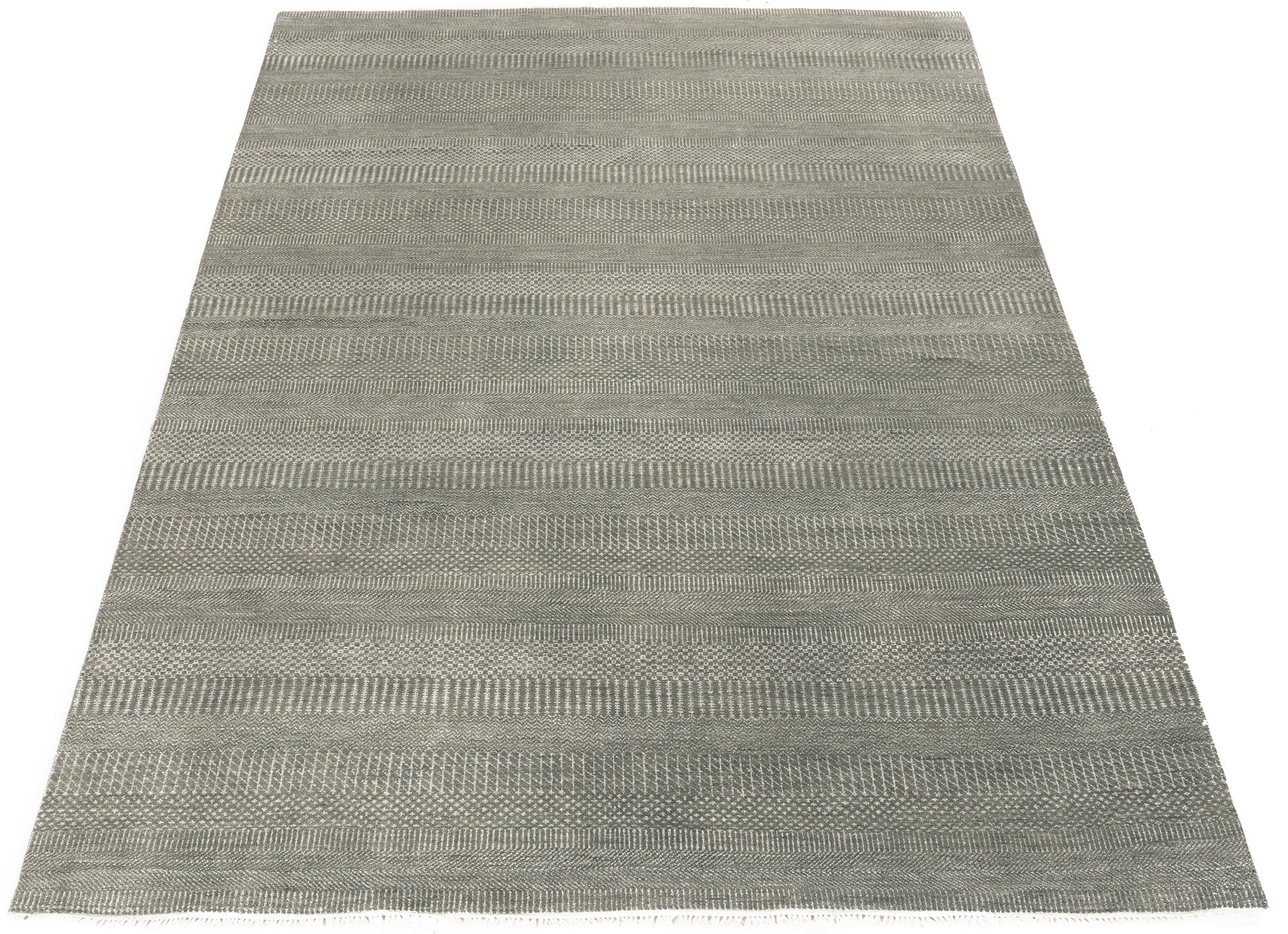 Modern Grey Chevron Indian Rug <br> 6'1 x 9'4