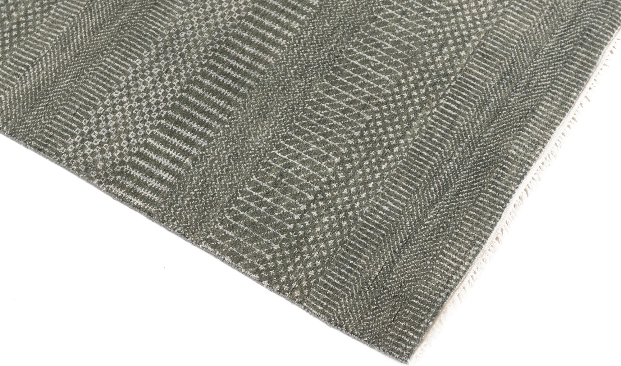 Modern Grey Chevron Indian Rug <br> 6'1 x 9'4